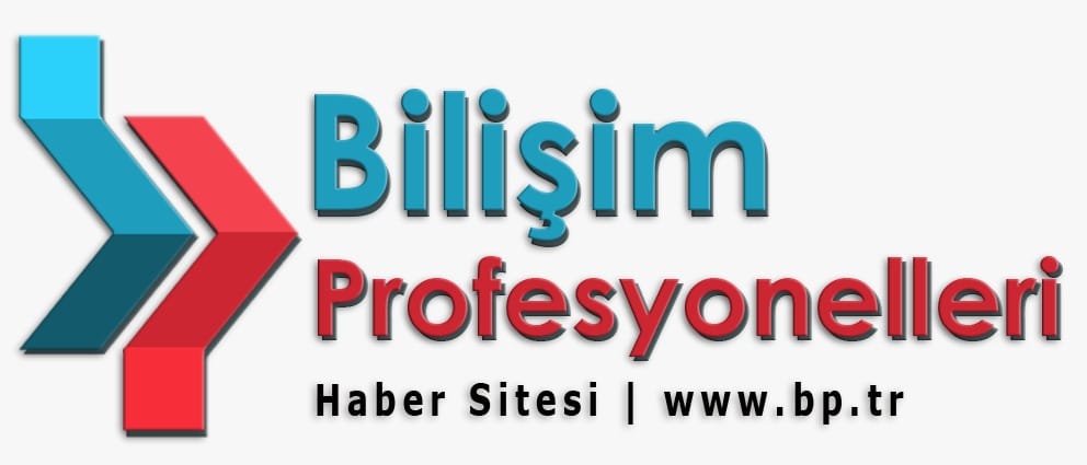 Logo for Bilişim Profesyonelleri, a tech news site, featuring teal and red geometric arrows and the text 'Bilişim Profesyonelleri' with a subtitle 'Haber Sitesi | www.bp.tr'