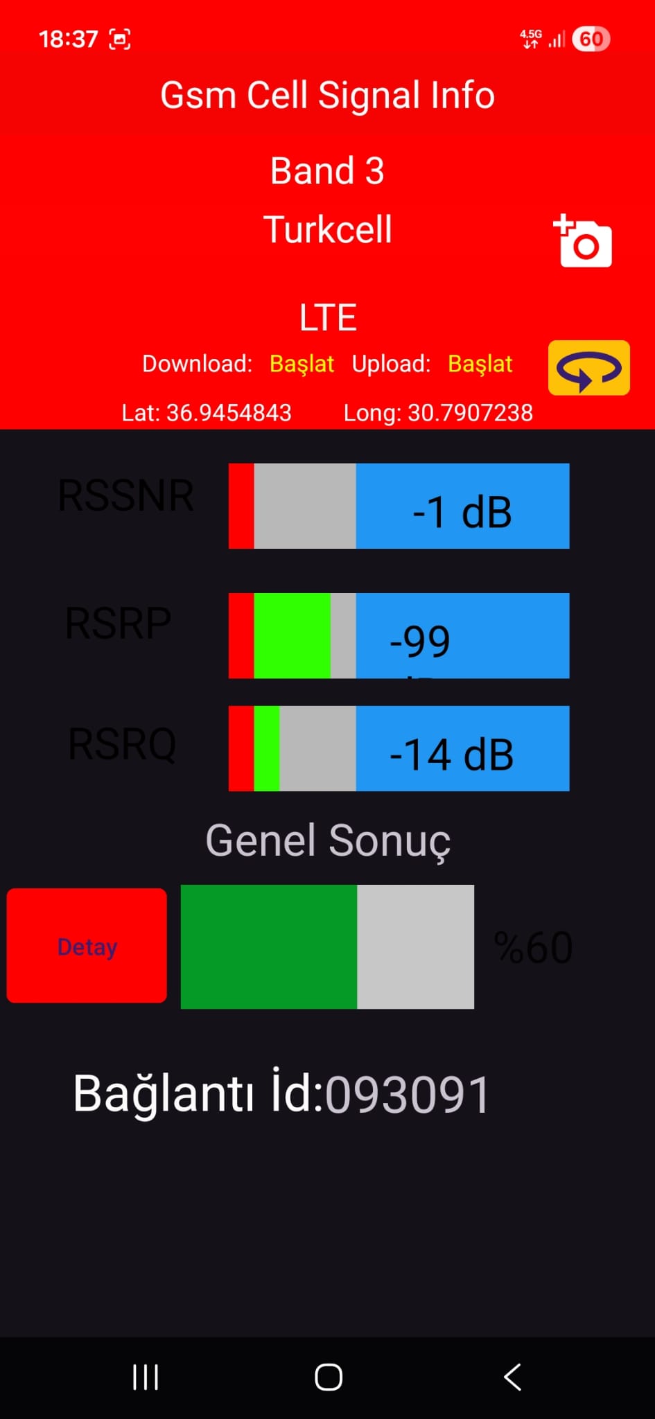 Antalya Karaaslan Tarım yemekhane önü montaj sonrası GSM sinyal ölçümü Biga Bilişim kurumsal hizmet görseli Antalya Karaaslan Tarım yemekhane önü montaj sonrası GSM sinyal ölçümü Biga Bilişim kurumsal hizmet görseli