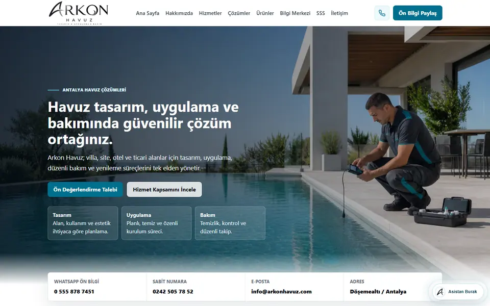 Arkon Havuz web sitesi ana sayfa önizlemesi
