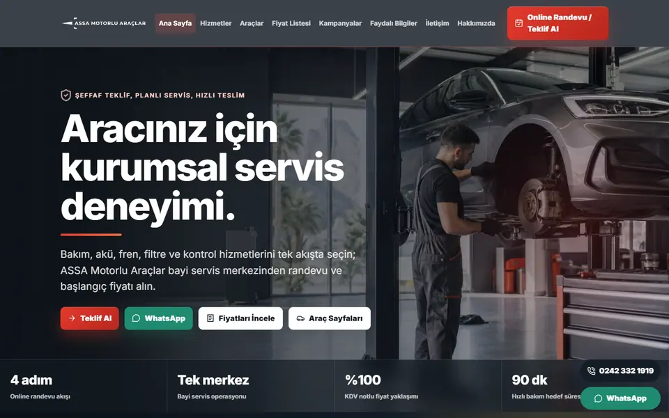 ASSA Oto Pratik web sitesi ana sayfa önizlemesi