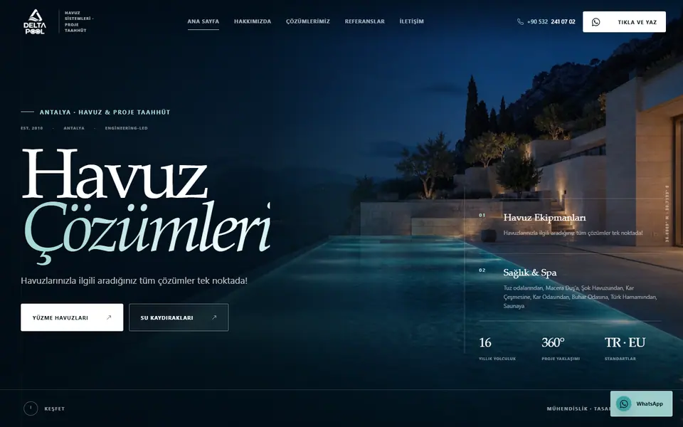Delta Pool web sitesi ana sayfa önizlemesi