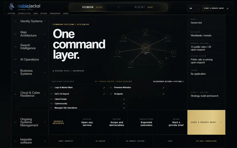 Noble Jackal web sitesi ana sayfa önizlemesi