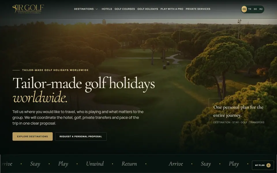 Sir Golf Travel web sitesi ana sayfa önizlemesi