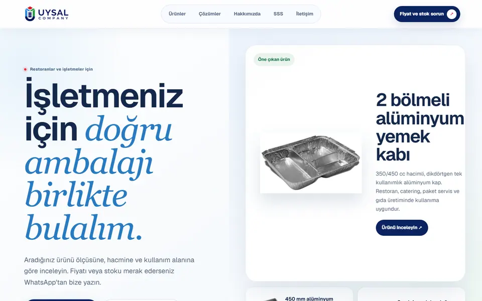 Uysal Company web sitesi ana sayfa önizlemesi