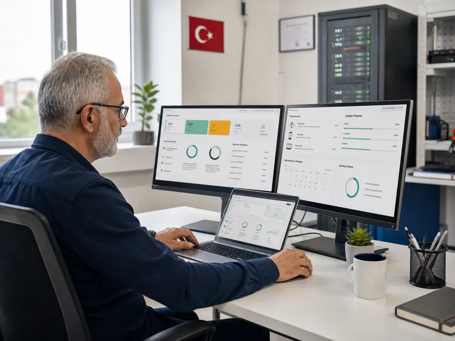 Kurumsal sistemlerin güncelleme, kapasite, yedekleme ve izleme durumunu analiz eden IT uzmanı