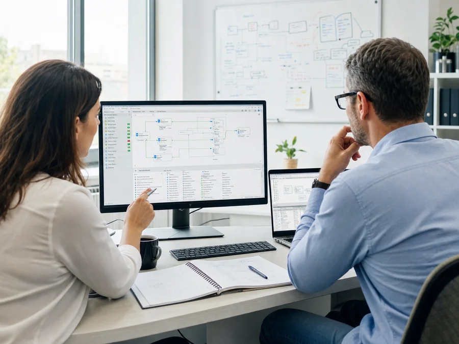 CRM ERP web uygulaması ve veri kaynakları arasındaki API entegrasyonunu planlayan yazılım ekibi